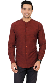 Maroon & Red Slub Design Stand Collar Shirt