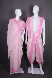 Light Pink Dobby Aahar Joda with Pink Border REDDDDB22004 WOSADCB210137