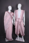Peach Dobby Aahar Joda with Brown Border and Butis