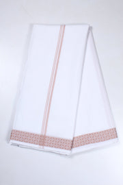 White Selfline Dobby Dhoti Dupatta with Tawny Brown Border