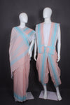 Peach Dobby Aahar Joda with Sky Blue Stripes