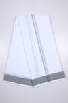 White Dobby Dhoti Dupatta with Gunmetal Grey Border