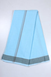 Sky Blue Selfline Dobby Dhoti Dupatta with Seaweed Green Border