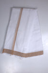 White Dobby Dhoti Dupatta with Almond Brown Border
