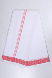 White Dobby Dhoti Dupatta with Red Border