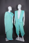 sea Green Dobby Aahar Joda with Sky Blue Border