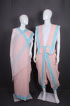 Baby Pink Dobby Aahar Joda with Sky Blue Border