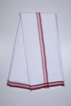 White Plain Dhoti Dupatta with Currant Red Border