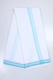 White Dhoti Dupatta with Cyan Border