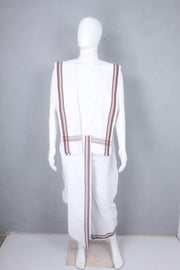 White Stitched Dhoti Dupatta with Brown Border
