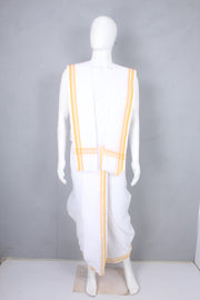 White Stitched Dhoti Dupatta with Yellow Border