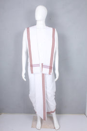 White Stitched Dhoti Dupatta with Brown Border
