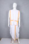 White Stitched Dhoti Dupatta with Yellow Border
