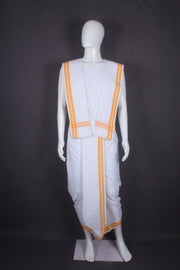 White Stitched Dhoti Dupatta with Carrot Border
