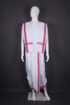 White Stitched Dhoti Dupatta with Red Border