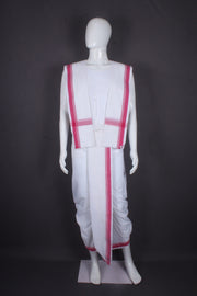 White Stitched Dhoti Dupatta with Red Border