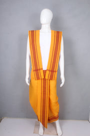 Yellow Stitched Dobby Dhoti Dupatta with Maroon Border