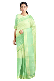 Pastel Yellow Dobby Saree with Celadon Green and Yellow Border and Butis
