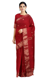 Scarlet Red Dobby Saree with Golden Zari Border and Butis