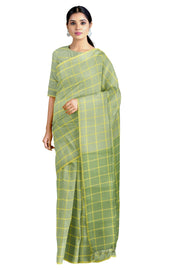 Pear Green and Yellow Windowpane Check Saree with Yellow Border