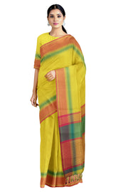 Bumblebee Yellow Saree with Green, Orange and Red Border