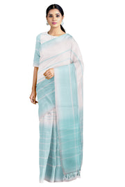 Sapphire Blue and White Barcode Striped Saree with Blue and White Border