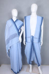 Light Blue Self Check Aahar Joda with Multiple Blue Border   WOSAPC210243 REDDDSC210011