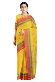 Butter Yellow Saree with Green and Red Border and Butis