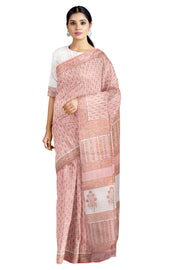 Sandalwood Pink Sanganeri Block Printed Saree