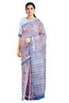 Blue and Pink Sanganeri Hand Block Printed Saree