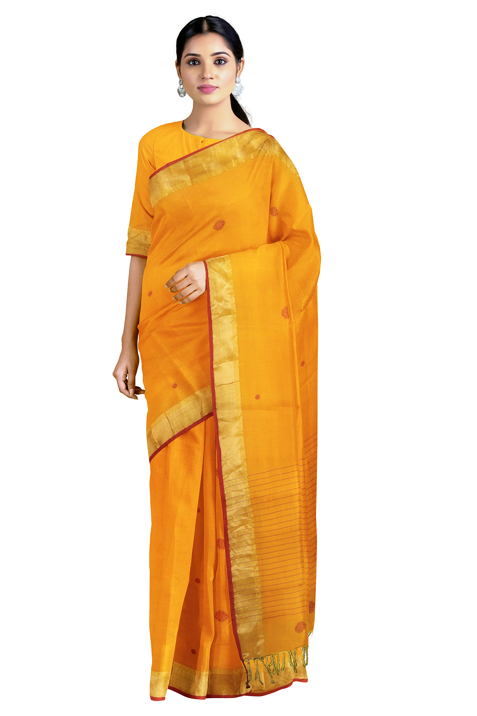 Yellow & Maroon Bandhani Printed Chiffon Saree With Lace Border