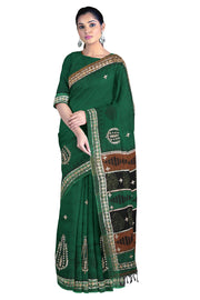 Kelly Green Hand Embroidered Zardozi Saree with Green and Brown Border