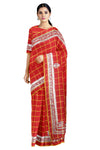 Crimson Red Hand Embroidered Zardozi Saree with Yellow Checks and Border
