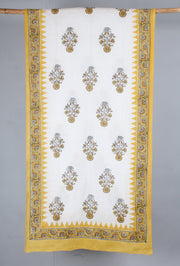 White Printed Stole with Yellow Border